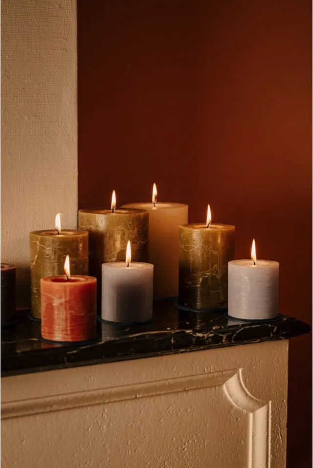 SPAAS Rustieke Pillarkaars ± 95 branduren Lichtgrijs - 6 x 1 stuk - Voordeelverpakking