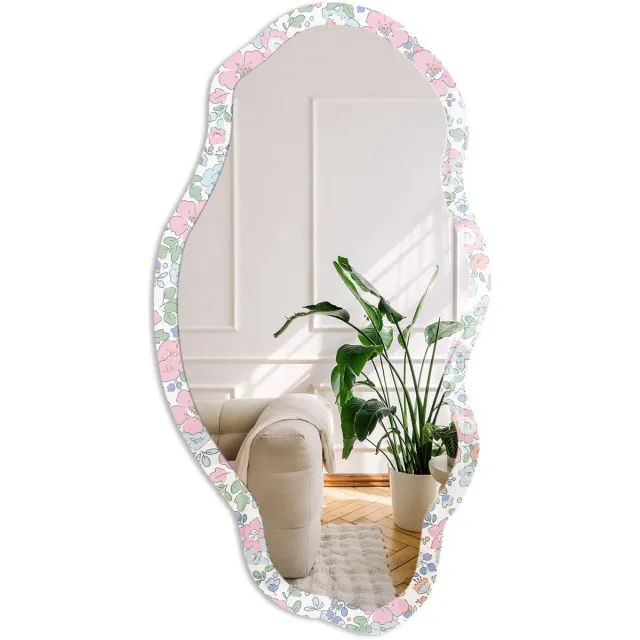Coloray Bloemenweide Spiegel - Roze Elegante Rechthoekige Wandspiegel - Organische Spiegel - Slaapkamer, Woonkamer, Kledingkast - Illustratief - 45x90 cm - Totale afmeting 52x97 cm Bloemenweide, Roze