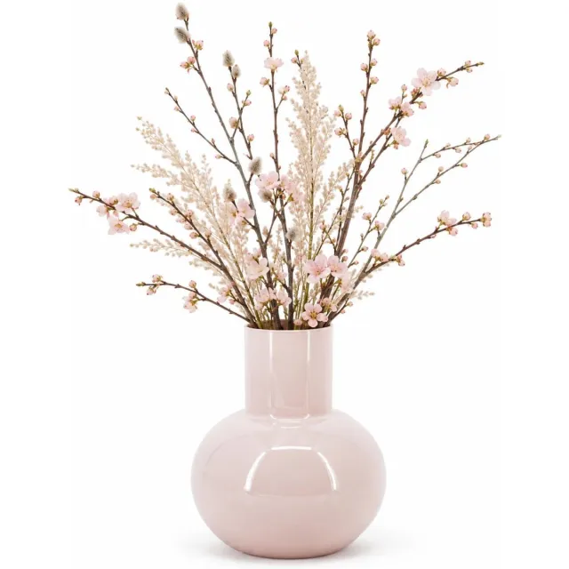 Floran Design bloemenvaas Clarice - roze - glanzend glas - 20 x 24 cm - glazen vazen - sierlijk - boeketten Lichtroze