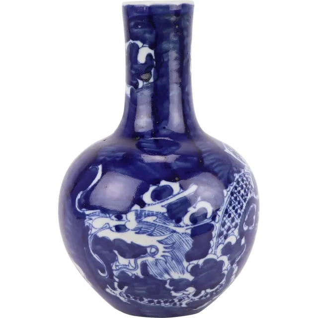 Fine Asianliving Chinese Vaas Blauw Wit Porselein Draak D15xH23cm Blauw, Wit