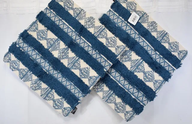 Unique Living Unique - sierkussenhoes - 2 stuks - kussenhoesje - petrol - blauw - ecru - 45 x 45 cm - katoen - met rits petrol-ecru