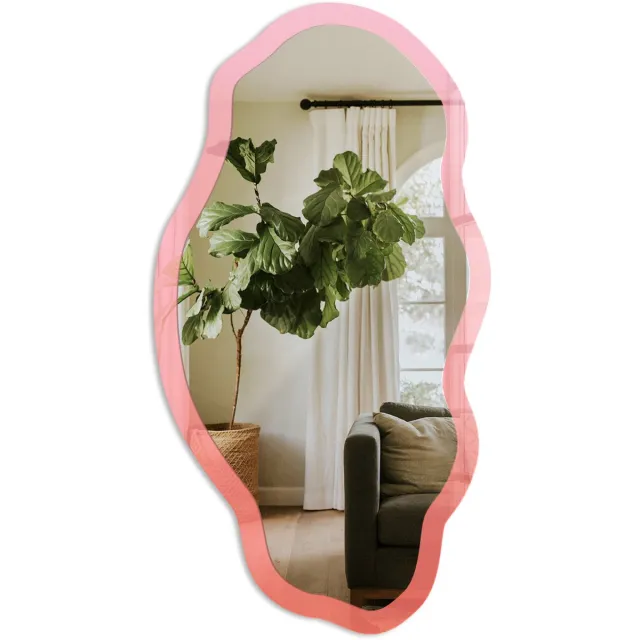 TULUP Roze Oranje Spiegel - Roze Elegante Rechthoekige Wandspiegel - Organische Spiegel - Slaapkamer, Woonkamer, Kantoor - Klassiek - 45x90 cm - Totale afmeting 52x97 cm Roze Oranje, Roze
