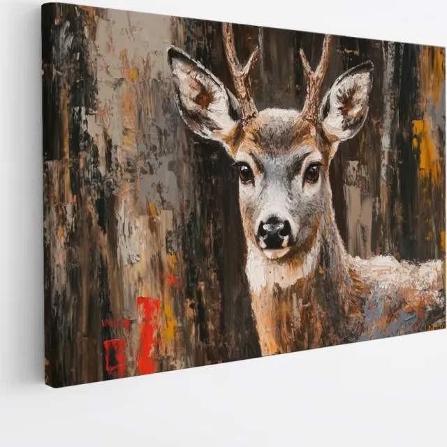 Saammp Canvas Schilderij - Abstract hert - Penseelstreken - Natuur - Dieren - 70x50 - Foto op canvas - Wanddecoratie - Muurdecoratie Woonkamer - Slaapkamer decoratie - Canvas Print Multicolor