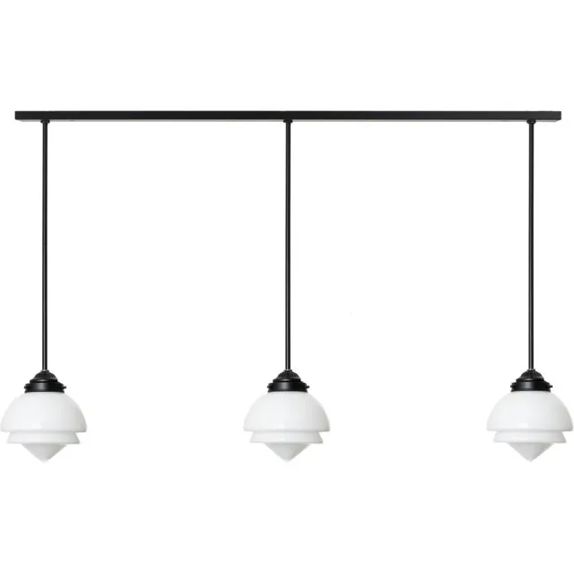 Coloured by Art Eettafellamp balk met 3 pointy glaskappen - Art Deco Trade Zwart