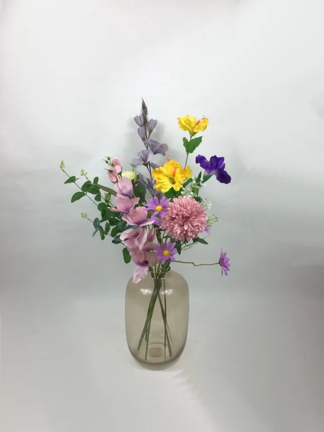 The Bloomistic Company The Bloomistic® – Zijden Boeket – 70-80 cm hoog – Kunstbloemen – voor haar – nepbloemen – housewarming cadeau – decoratie – decoratie woonkamer roze, geel, paars, groen