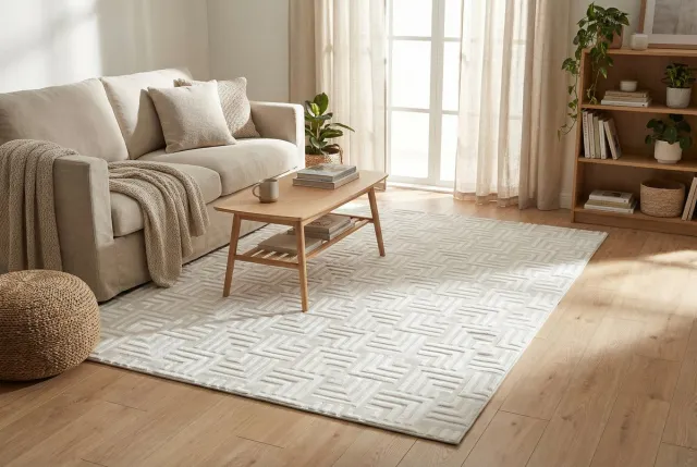 Padiro design laagpolig vloerkleed 80 x 150 cm - lichtgrijs - modern geometrisch patroon - voor vloerverwarming - van polyester en katoen