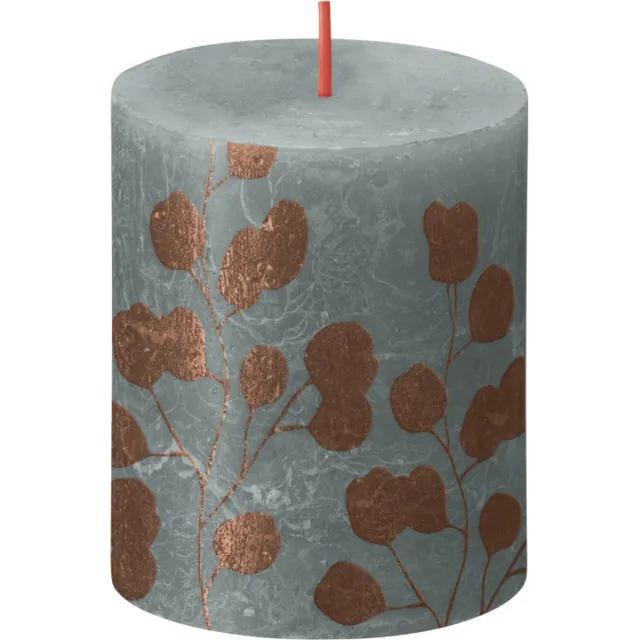 Bolsius Rustiek printed stompkaars 80/68 Eucalyptus green eucalyptus