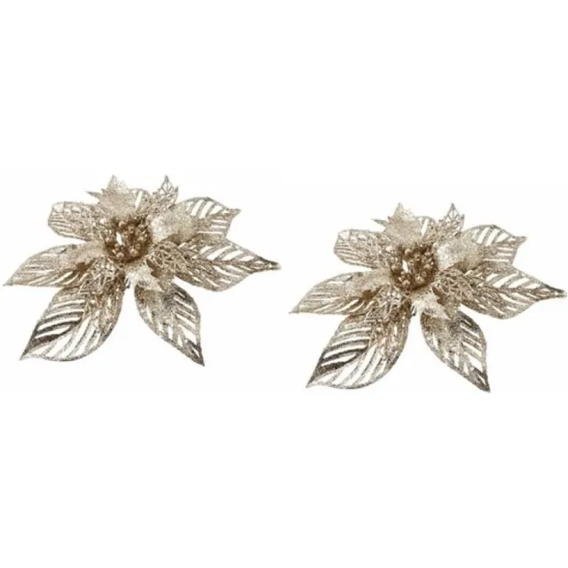 Cosy&Trendy 6x cosy & trendy kerstboomversiering bloemen- goud - op clip - gouden kerstster - 23 cm - kerstfiguren - kan ook als kerstpiek Goudkleurig
