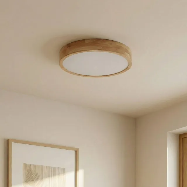 Lindby plafondlamp hout - 4lichts - rubberhout, kunststof - H: 8 cm - E27 - licht hout, wit