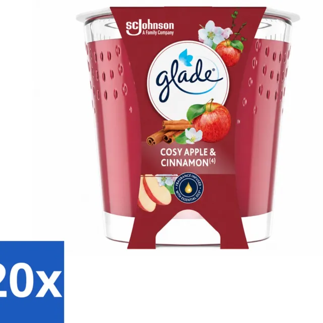 Glade 20 x Glade - Geurkaars Cosy Appel Kaneel - 100% Raapzaadwas & Vegan - 112 g - Voordeelverpakking - 20 stuks rood