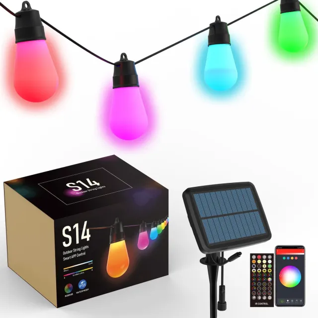 Garden Of Eden Solar Lichtsnoer voor Binnen of Buiten op Zonne-Energie - Multicolour - 13m - met App en Bluetooth én afstandsbediening - 30 Lampjes - IP65 waterdicht - Smart Sfeerverlichting voor Buiten