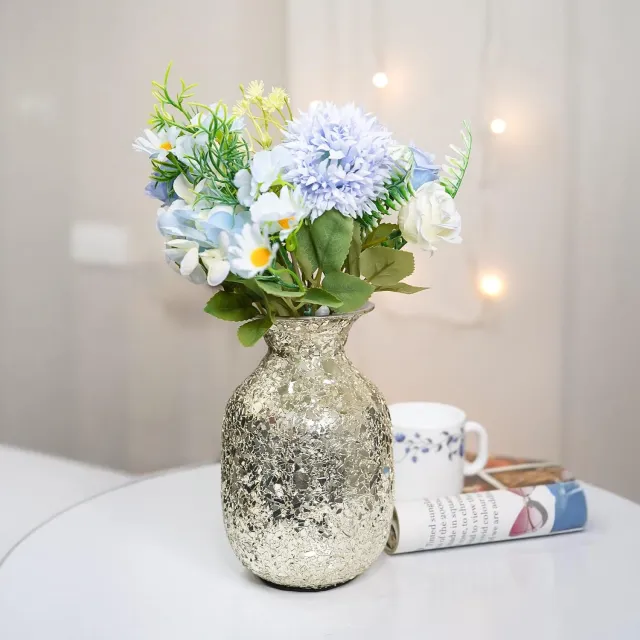 Famanu Onbreekbare metallic zilveren bloemenvaas voor woondecoratie, esthetisch cadeau voor bruiloften, housewarmings en feesten, decoratieve vaas voor woonkamer