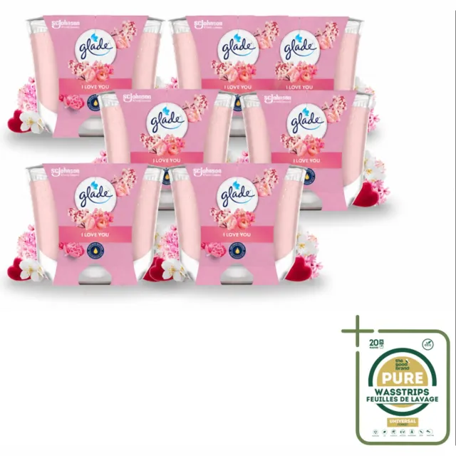 6 x Glade - Geurkaars I Love You - 100% Raapzaadwas - 204 g - Wasstrips - Geurkaars I Love You - Geurkaars - Geur - Bloemige Geur - Liefde roze