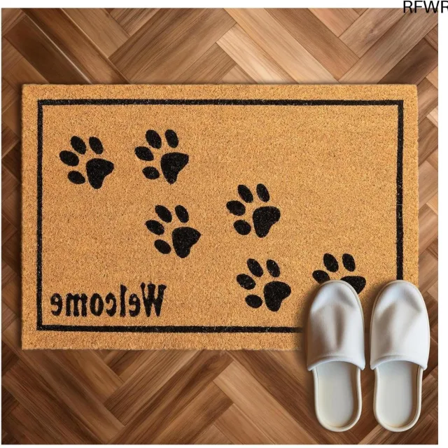 RFWR Antislip Deurmat met Hondenpootjes - Natuurlijke Vezel - Binnen en Buiten - 40x60 cm Welcome