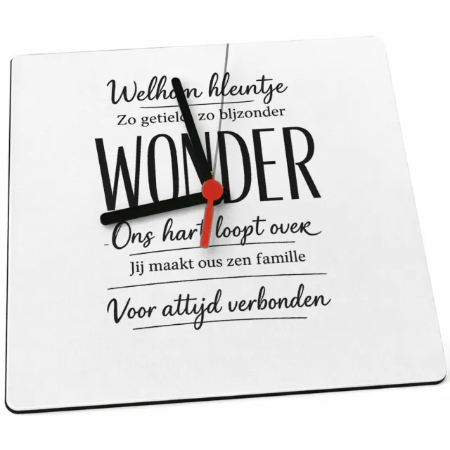 Mr Cadeautjes Klok 19 x 19 - design Een warme familieboodschap met één krachtwoord als visuele b | cadeau Wit