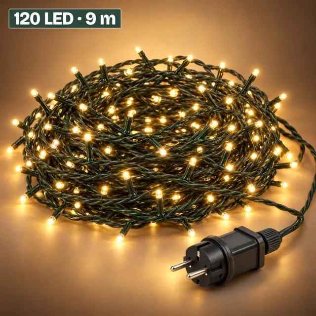 Levano Kerstverlichting Buiten 120 LED 9 m Warm Wit - Lichtsnoer voor Binnen en Buiten - Kerstlampjes met Stekker - Kerstboomverlichting - Lichtslinger - Kerstlichtjes - Lichtketting - Kerstversiering - Timer - Lichtfuncties - Geheugen