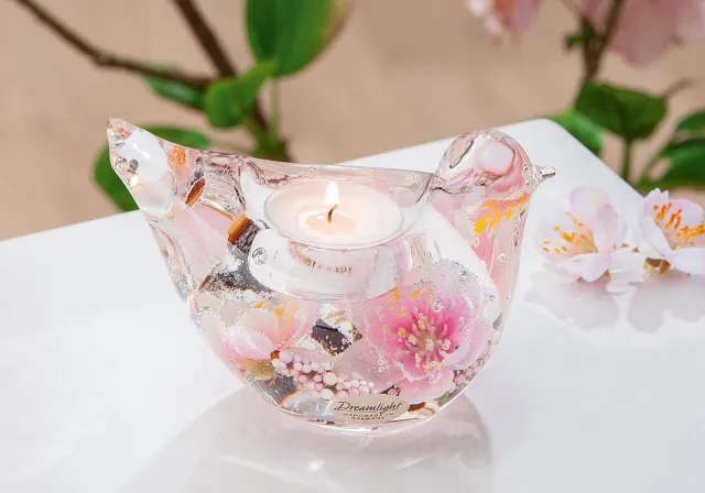 Rawa Geschenken Waxinelichthouder Vogel pink – Glas met rose Bloemen – 5x13x7 cm | Luxe Decoratie