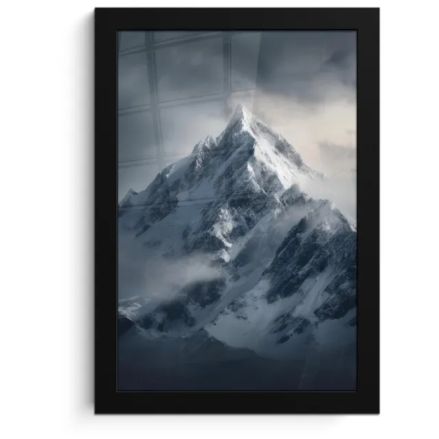 FrameYourWall Poster in lijst - Fotolijst 20x30 cm - Posters - Sneeuw - Berg - Wolken - Posterlijst zwart - Decoratie - Wanddecoratie woonkamer - Muurdecoratie slaapkamer