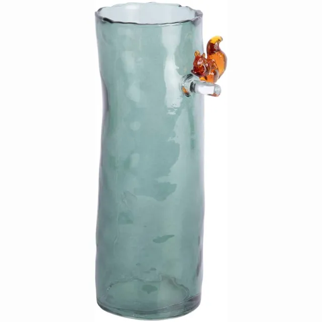 Present Time Vaas Squirrel On Branch - Diepgroen - 9.5x9.5x27cm - Glas - Scandinavisch - Bloemenvaas - Woondecoratie - Decoratieve vaas voor woonkamer of slaapkamer