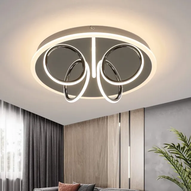 NETTLIFE Plafondlamp LED – rond - 41W - nikkel – 3000K Warm wit Licht - Moderne Plafondverlichting – 43cm - Metaal - voor Woonkamer | Slaapkamer | Gang Zilver