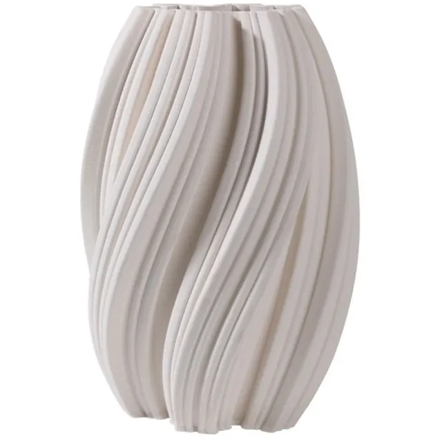 Fugurato Nena Vaas Wit - Keramiek met Gedraaide 3D-Ribbelstructuur - Ø21 x H30,5 cm