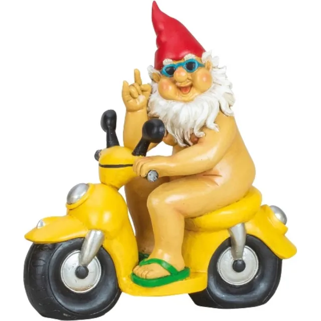 senden Tuinkabouter Dwerg zit naakt op een motor, hoogte: 28cm, breedte: 26cm divers