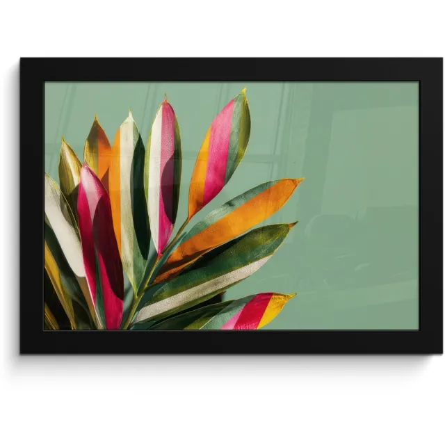 FrameYourWall Poster in lijst - Fotolijst 30x20 cm - Posters - Bladeren - Tak - Kleurrijk - Posterlijst zwart - Decoratie - Wanddecoratie woonkamer - Muurdecoratie slaapkamer