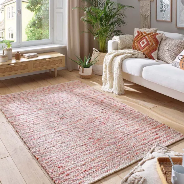 Tapeso Wollen vloerkleed - Thora rood/roze 70x130