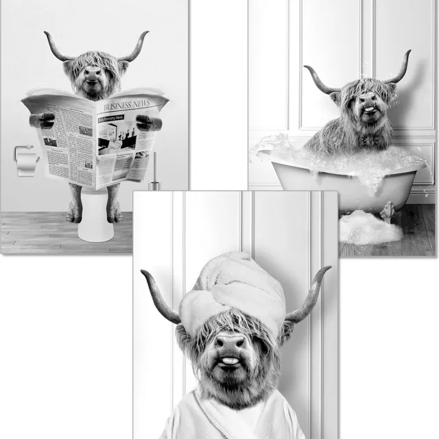 Artpin A4 Poster Badkamer Decoratie Zwart-Wit Koe in Bad