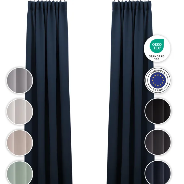 Blumtal Verduisterende Gordijnen Jarl - 117x138cm - Donkerblauw - Met Plooiband - Kant en Klaar Gordijn - Set van 2