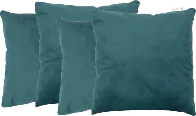 Lyonette Set van 4 Sierkussens - Velvet - Blauw - INCLUSIEF BINNENKUSSENS - Kussens Woonkamer - Sierkussens 45x45 cm - Sierkussenhoes