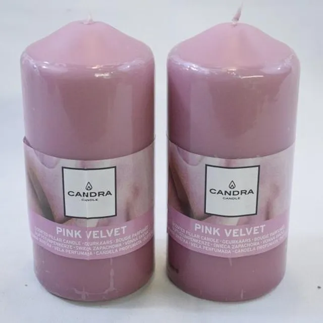 Candra Candle Candra - 2 stuks - Geurkaars - kaars - Pink Velvet - 46 branduur per kaars - heerlijk geurend - stompkaars - roze