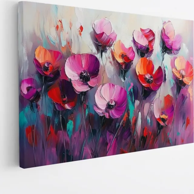 Saammp Canvas Schilderij - Kleurrijke Bloemen - Abstract - Botanisch - 70x50 - Canvas Decor - Woonkamer Wanddecoratie - Muurkunst Kantoor Multicolor