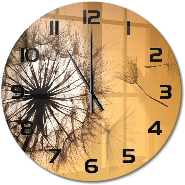 TULUP Wandklok - Paardebloem Decoratieve Glazen Klok - fi60 cm - Oranje Glazen Wandklok Design - Zwarte handen - Ronde Klok - Glazen Klok Met Print - Wandklok Glas Met Motief
