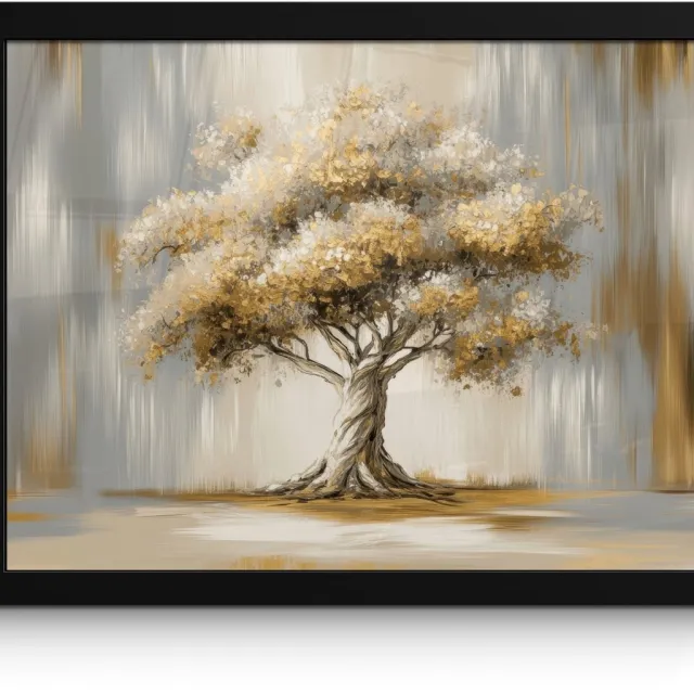 FrameYourWall Poster in lijst - Fotolijst 40x30 cm - Posters - Boom - Bladeren - Abstract - Wit - Posterlijst zwart - Decoratie - Wanddecoratie woonkamer - Muurdecoratie slaapkamer