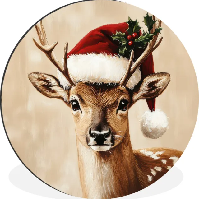 WallCircle Wandcirkel - Muurcirkel - Kerst - Hert - Gewei - Rood - Aluminium - Dibond - 140x140 cm - Binnen en Buiten