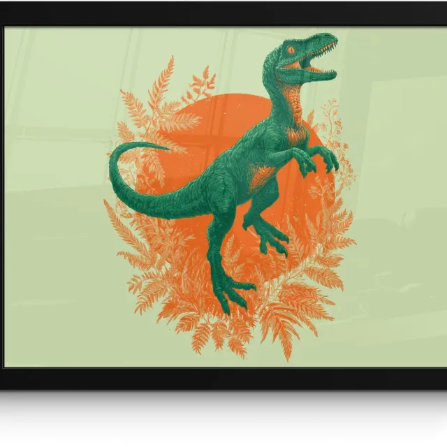 FrameYourWall Poster in lijst - Fotolijst 40x30 cm - Posters - Dinosaurus - Groen - Planten - Cirkel - Posterlijst zwart - Decoratie - Wanddecoratie woonkamer - Muurdecoratie slaapkamer