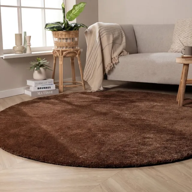 NATURL. Rond wasbaar vloerkleed - Clean Donkerbruin - Ø 200cm