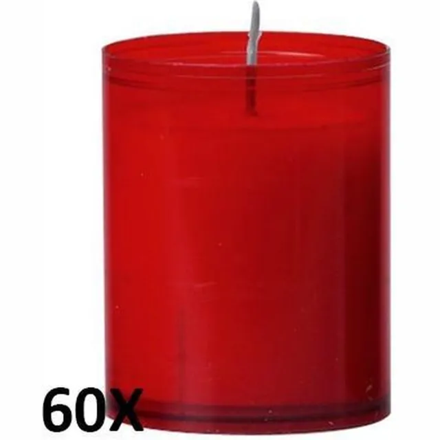 Smulders Deco 60 stuks refill kaarsen rood in transparante houders 64/51 (24 uur)