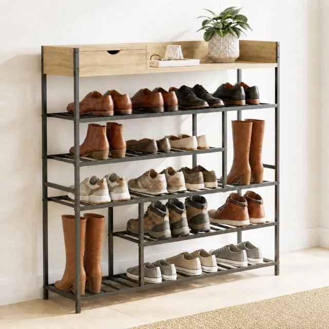 ‎DanDiBo DanDiBo Schoenenrek modern met opbergvak - 6 etages - Zwart - 100 cm