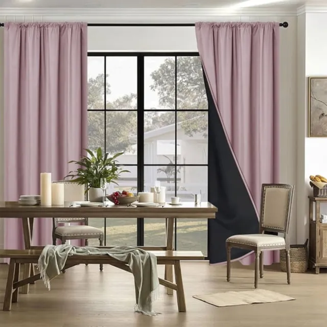 Ulisem Polyester Verduisterende Gordijnen Met Staafdoorvoer - Woonkamer Slaapkamer Gordijnen - Lichtblokkerend - Warmte-isolerend - Geluidsdempend - Roze - 200x100cm