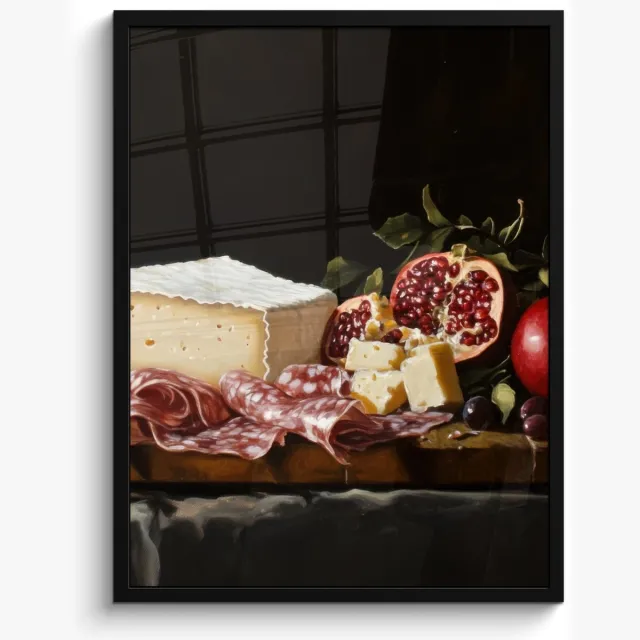 FrameYourWall Poster in lijst - Fotolijst 50x70 cm - Posters - Stilleven - Vintage - Borrelplank - Posterlijst zwart - Decoratie - Wanddecoratie woonkamer - Muurdecoratie slaapkamer Borrelplank - Stilleven