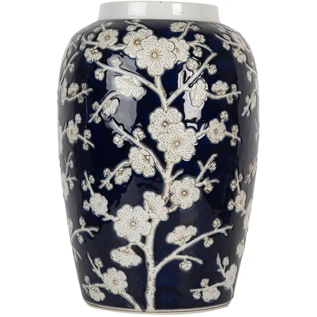 Clayre & Eef Vaas Ø 20x30 cm Blauw Wit Keramiek Bloemen