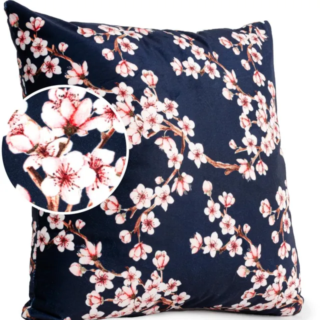 ANRO Sakura Donkerblauw Sierkussen 40x40 cm - Velours