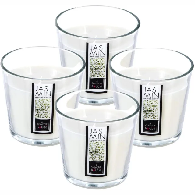 Atmosphera geurkaars - 4x - jasmijn geur - 40 branduren - wit - in glas - aroma/geurkaars