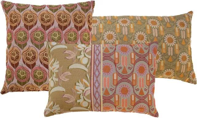 NIN-NIT Fleurs Classiques kussenset - 3 verschillende sierkussens met bloemenprint - Natuurprint - Bladeren - roze - oranje - grijs - beige - groen - lila - multicolor - 90x35 cm - 50 x50 cm - 60x40 cm - 100% geweven katoen