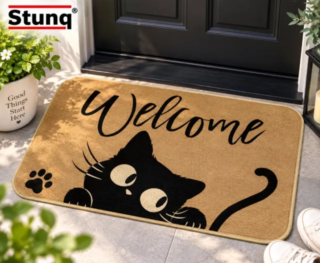 Stunq Welkomstdeurmat met hond en kat, antislip en wasbaar 40x60 cm Bruin