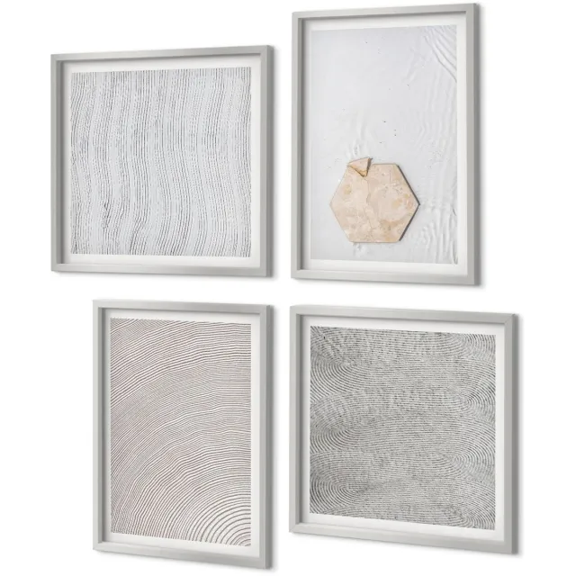 Coloray 4-Delige Schilderij Set - Lichte texturen op zand in boho-stijl, subtiel - 40 x 40 cm en 40 x 60 cm - Wanddecoratie - Moderne Interieurdecoratie - Muurdecoratie Zilveren lijst