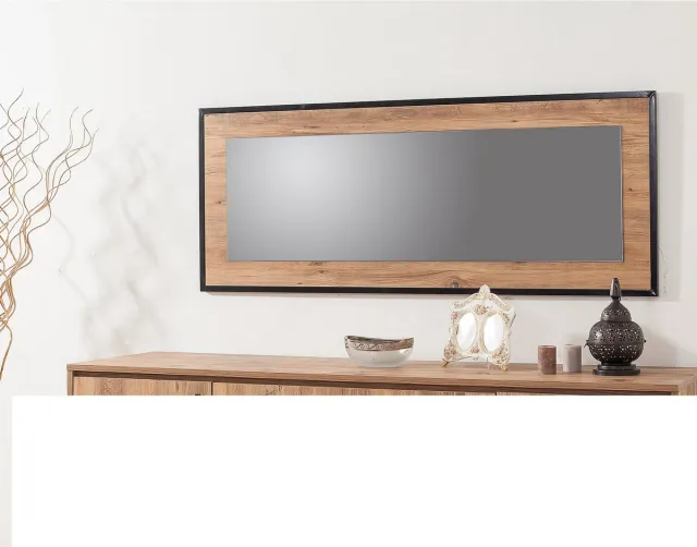 Skye Decor , Decoratieve spaanplaat spiegel, Quantum İdea 150, Gemelamineerde spaanplaat, Atlantisch grenen & Zwart, 150 x 60 cm Atlantische pineZwart
