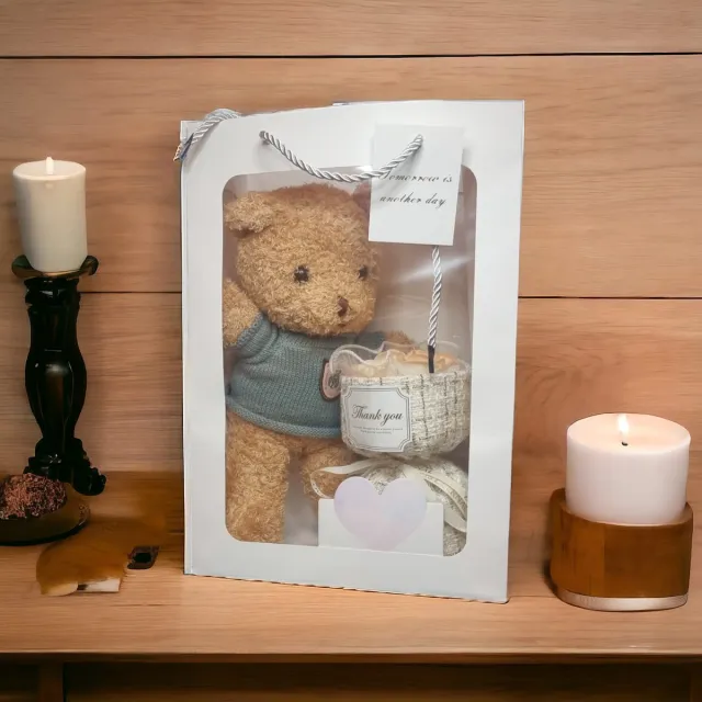 AliRose Teddy Geschenk set - Champagne Zeep Rozen - Valentijn - Amor - Liefde Romantisch - Partner - Cadeau